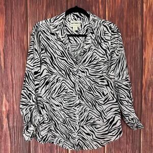 Cynthia Rowley Zebra Print Linen Button Up Shirt Black White Size Small